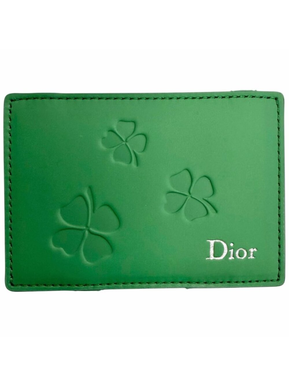 Dior Magic Wallet Calfskin Leather Clover Embossed Bifold Card Case Green - Picture 1 of 11